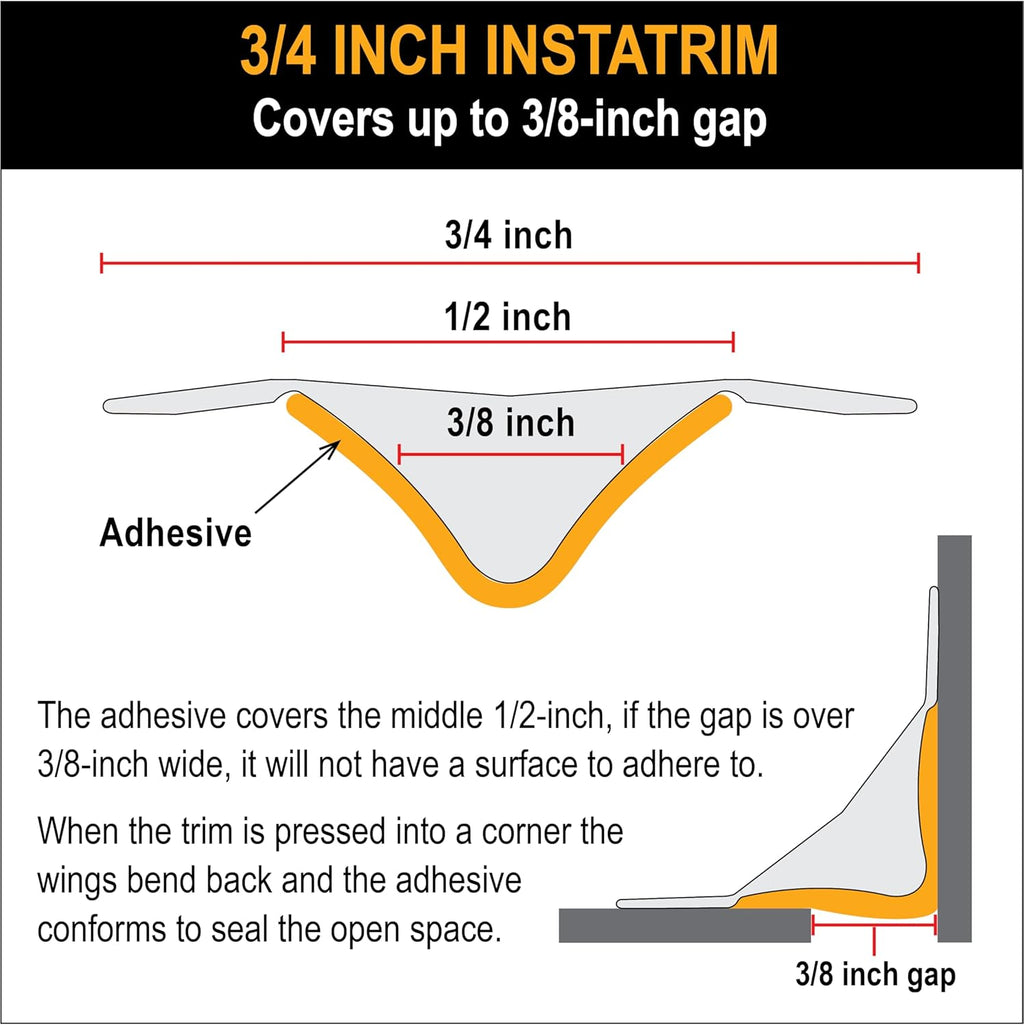 InstaTrim The Original Flexible Trim -10ft Grey 3/4" Wide Caulk Tape - Adhesive Trim with Many Uses