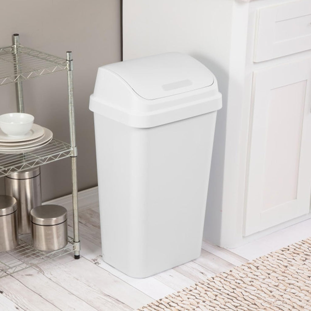 Sterilite 4-Pack Swing Top Wastebasket, Sleek Square Profile Trash Can, 13 Gallon, White - Modern