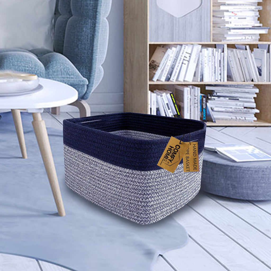 COMFY-HOMI 3PACK Rectangular Cotton Rope Basket With Handles for Shelves|Dog Toy|Baby Gift - Dark