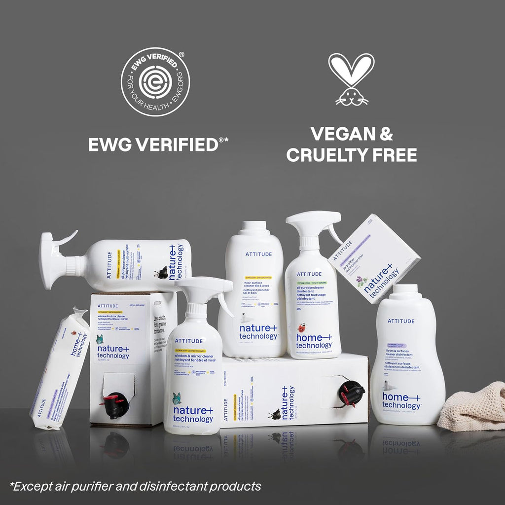 ATTITUDE Floor Cleaner Refill, EWG Verified, Streak-Free, Vegan & Plant-Based for Tile, Wood &