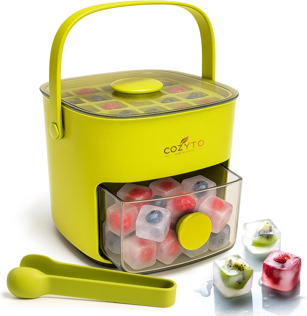 COZYTO CubeGo Ice Cube Tray with Lid and Storage Bin – One-Press Release, 48 Mini Ice Cubes