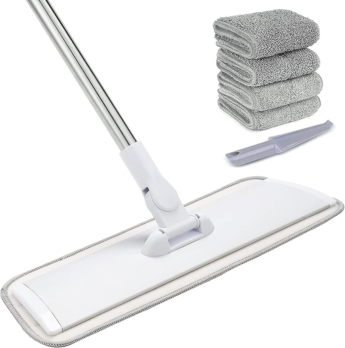18" Professional Microfiber Mop Floor Cleaning System, Flat Mops with Stainless Steel Handle, 4