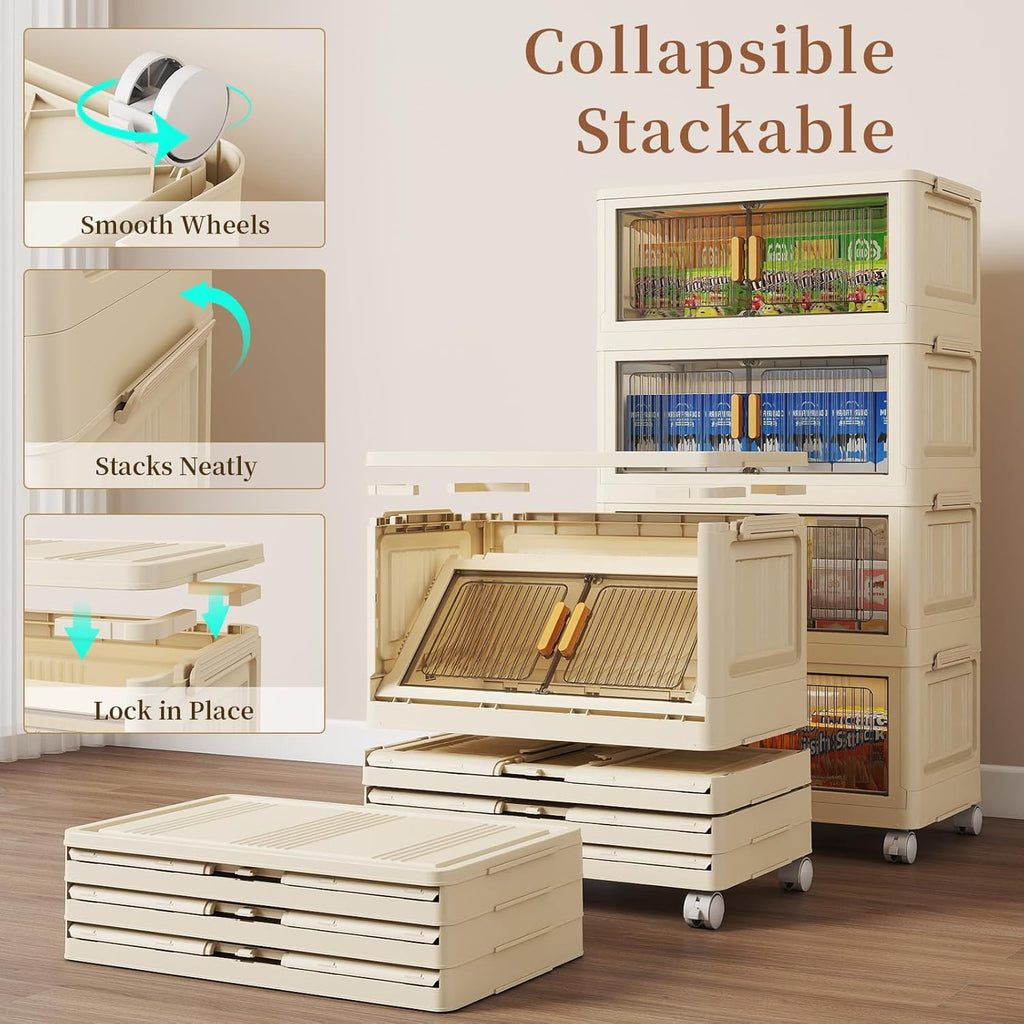 4 Tier Stackable Plastic Storage Bins with Lids 58QT, Collapsible Closet Organizers and Storage