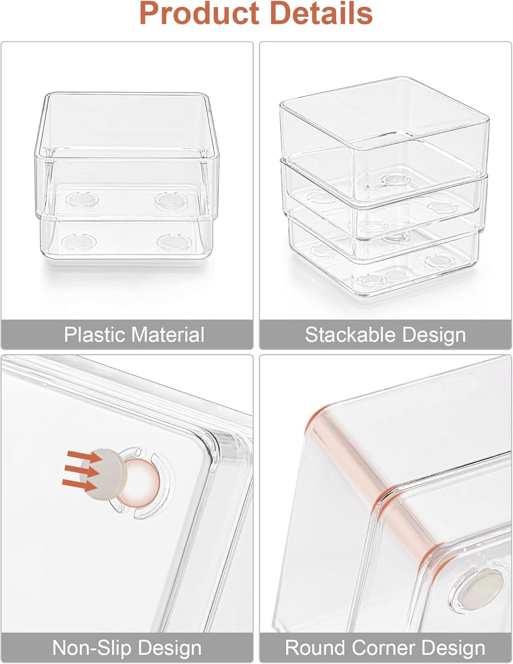 SMARTAKE 22-Piece Drawer Organizer with Non-Slip Silicone Pads, 4-Size Clear Desk Drawer Organizer