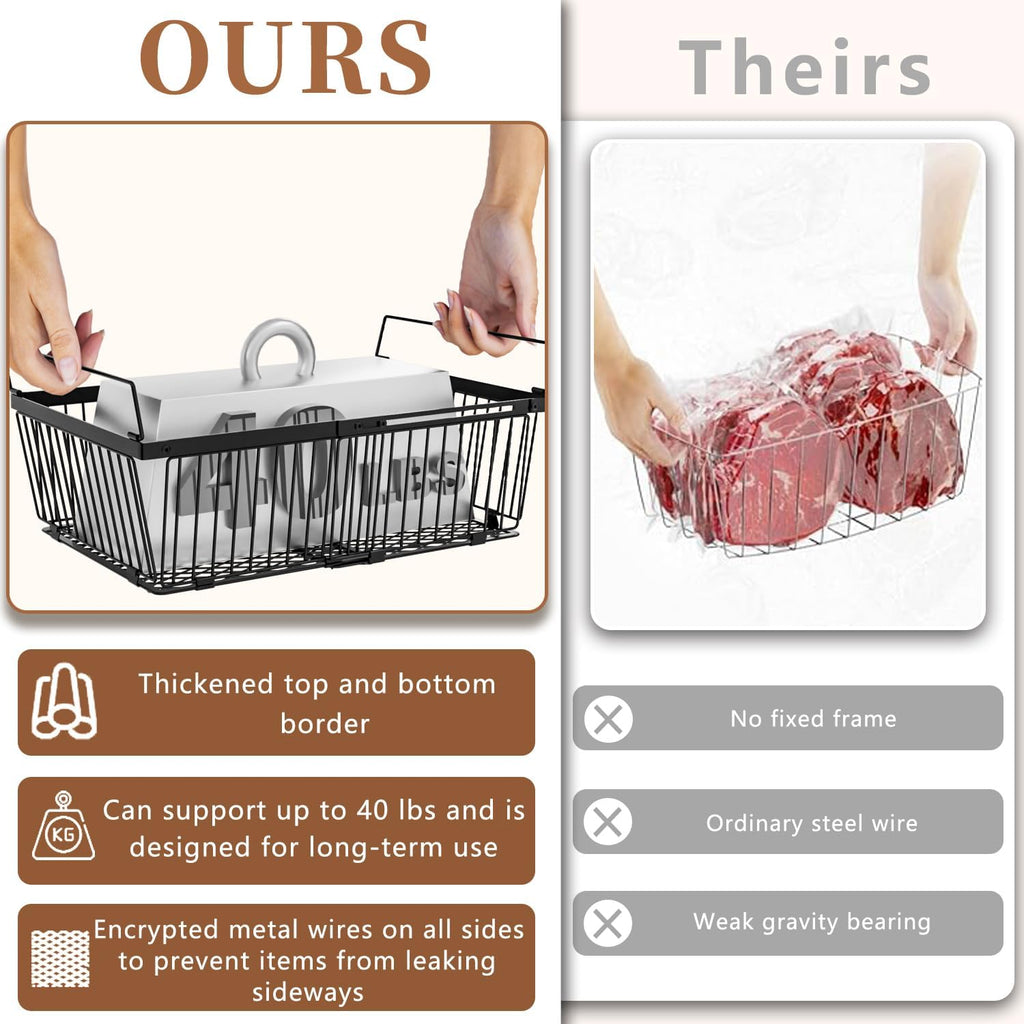 Large Freezer Organizer Bins，Upgraded Bottom Leak-Proof net，Fit 10 to 20 Cu Ft Chest Freezer，4Pack，