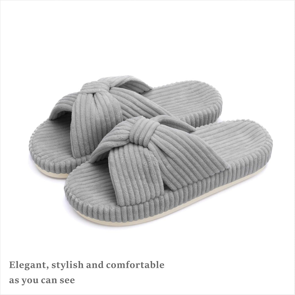 Chantomoo Slippers for Women Memory Foam House Bedroom Corduroy Bow Crossbands Slide Slipper Shoes
