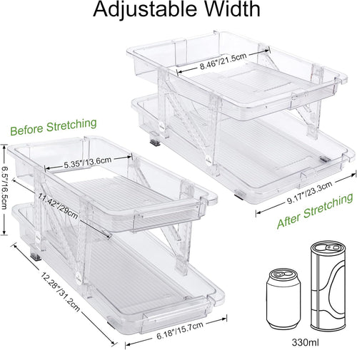 2 Pack Drink Organizer for Refrigerator, Soda Can Dispenser, Adjustable Width Canned Food Pop Cans