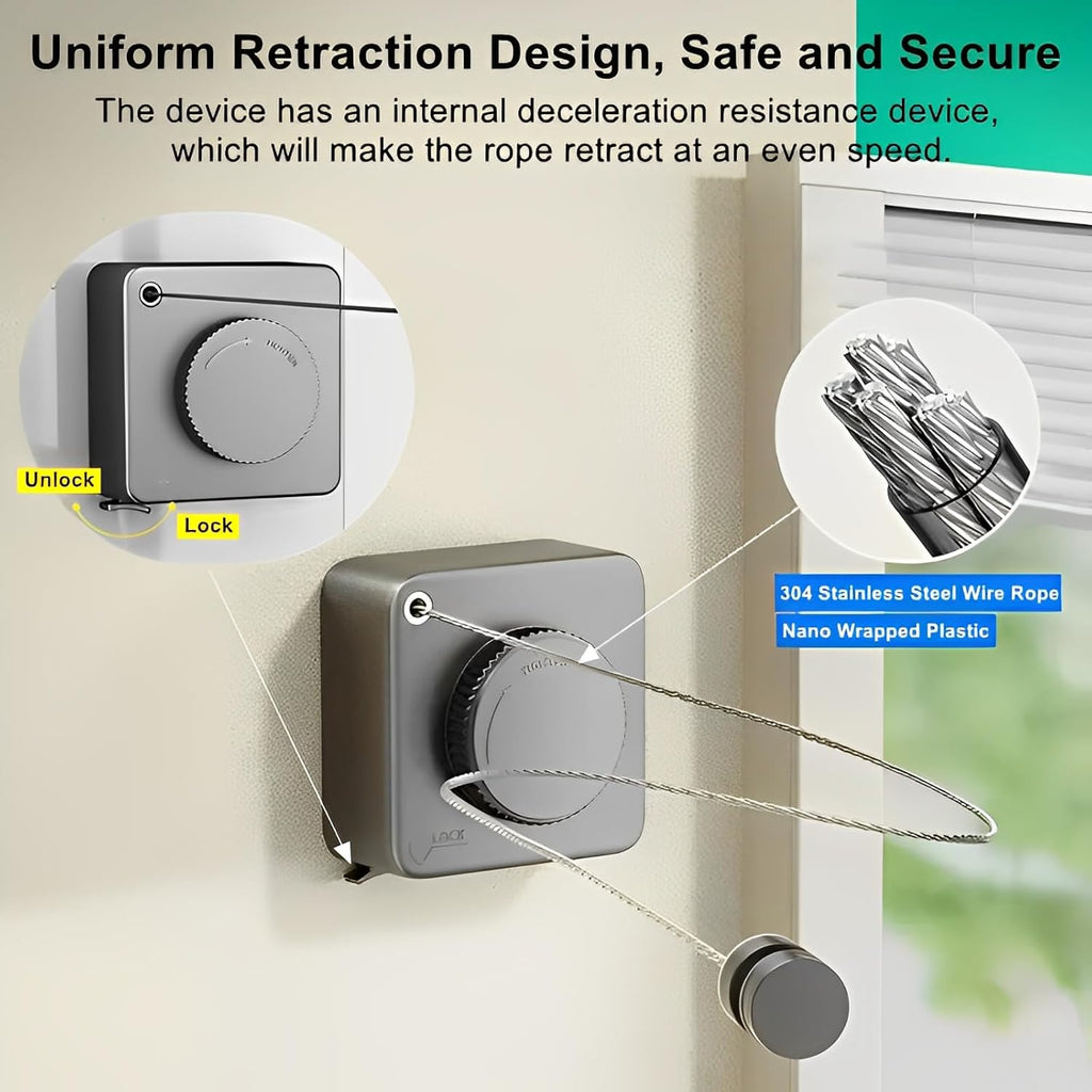 13.8ft(4.2M) Retractable Clothesline, Non-sag Clothesline, Indoor & Outdoor Heavy Duty Retractable