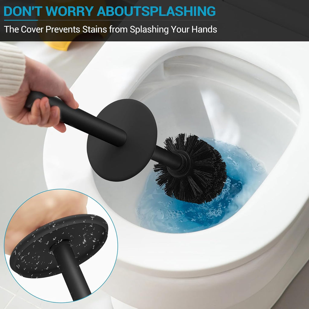 Stainless Steel Toilet Brush with Holder, 2 Black Bristle Heads