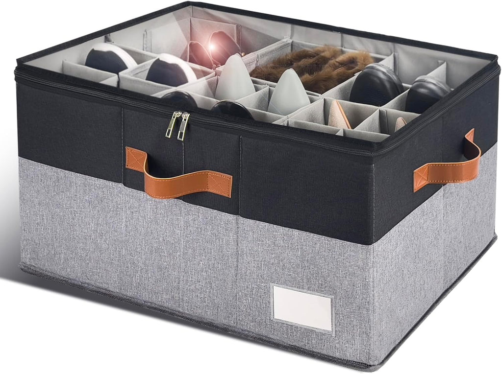 Shoe Organizer for Closet, Foldable Shoe Storage Bins with Clear Cover, Space Saving Shoes Holder