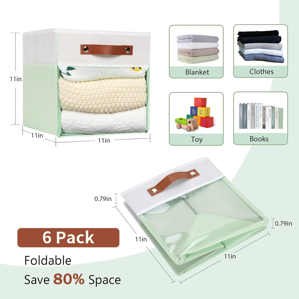 HNZIGE Clear Storage Cubes Bins 11 x 11, Fabric Storage Cube Bins for Storage Organizer,Shelf