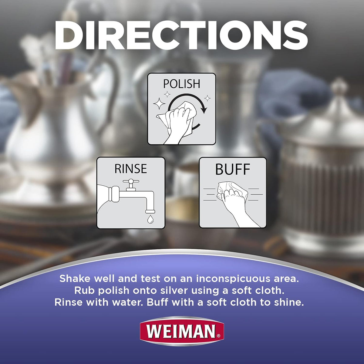 Weiman Silver Cleaner and Polish - 8 Ounce with Polishing Cloth - Ammonia Free - Polish Silver