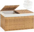 Storage Basket with Lid Rattan Woven Storage Baskets with 2 Separate Lids, 17.2 Gallon (65 L), 22 x