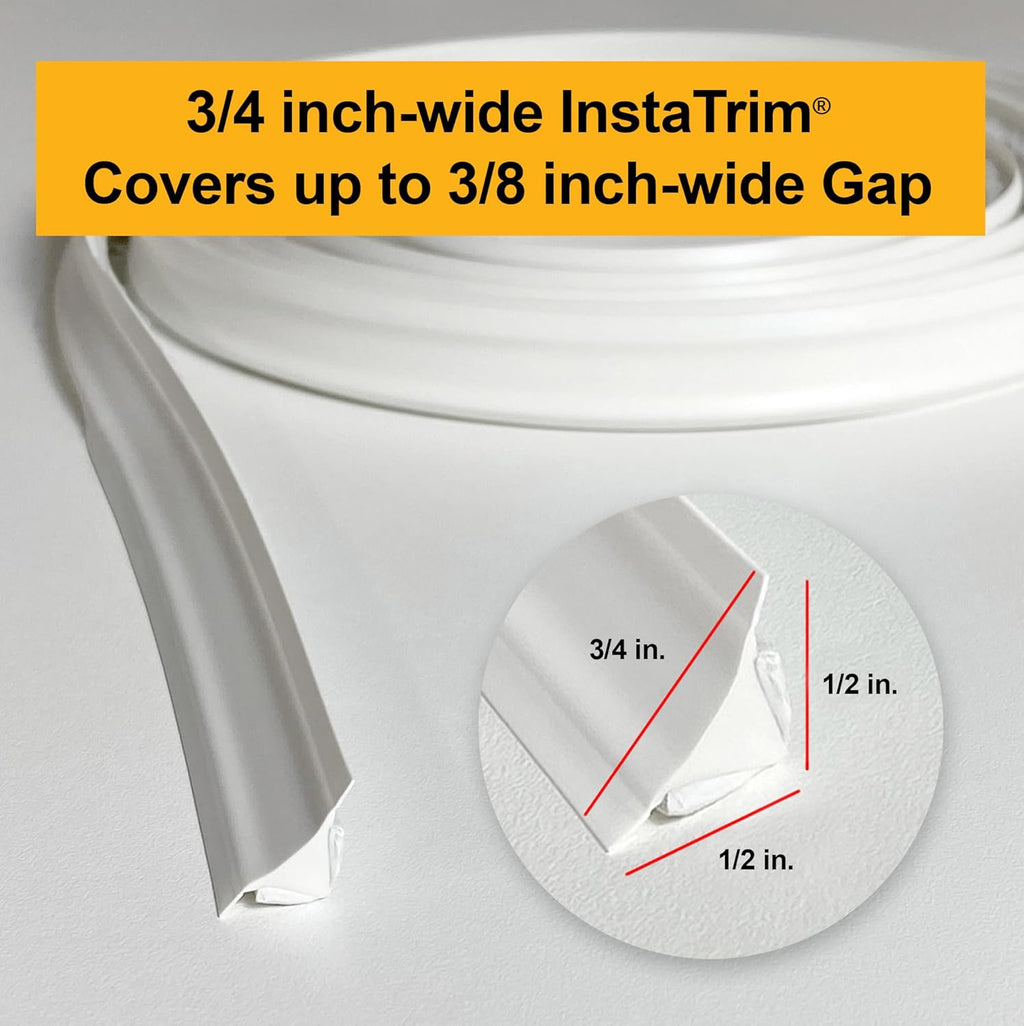 InstaTrim White New & Improved Caulk Trim, 3/4" by 10 ft, Flexible, Waterproof for Bathroom