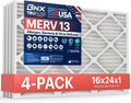BNX TruFilter 16x24x1 Air Filter MERV 13 (4-Pack) - MADE IN USA - Electrostatic Pleated Air