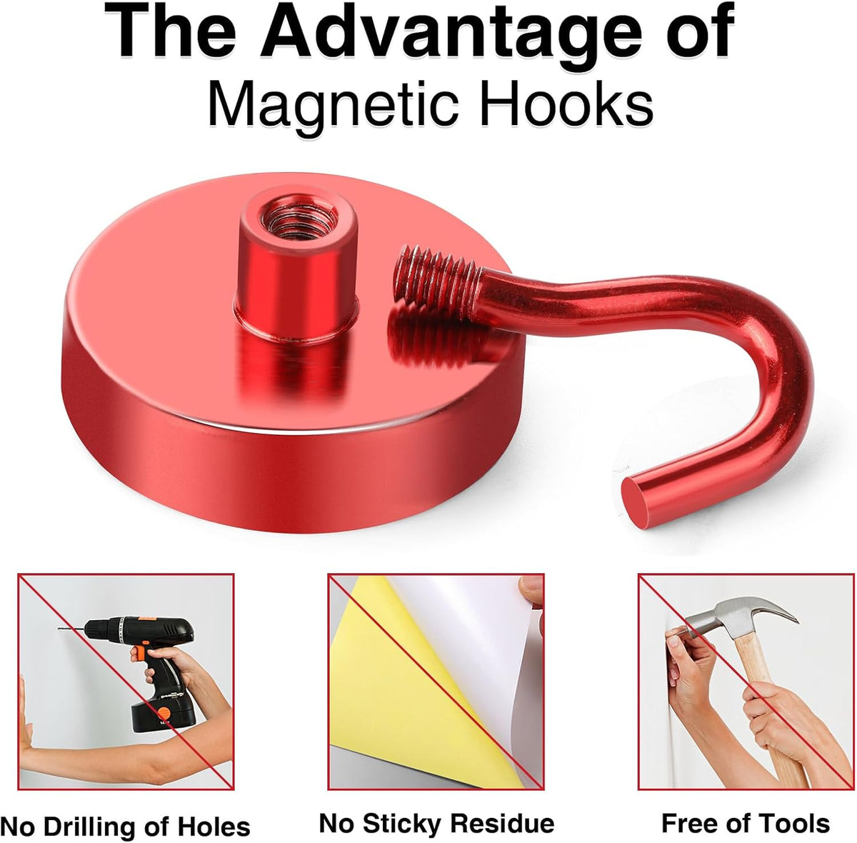 MIKEDE Magnetic Hooks Heavy Duty, 150LB Strong Magnet with Hook for Fridge, Super Neodymium