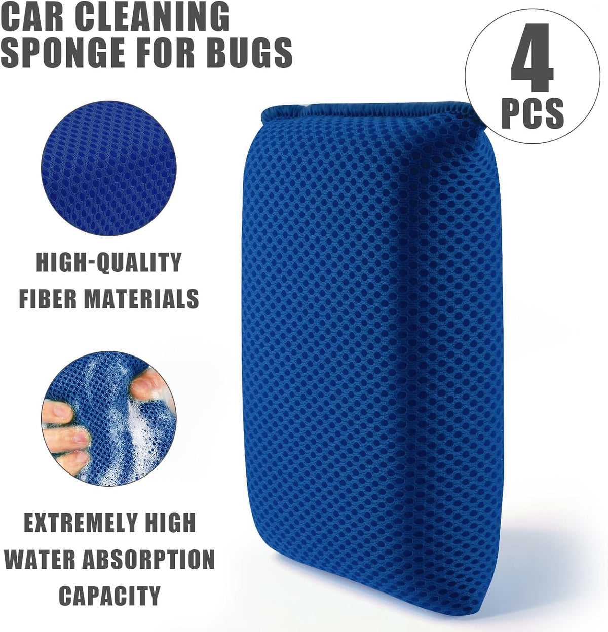 4 PCS Bug Scrubber Sponge Car, Bug Remover Wash Sponge，Car Cleaning Sponge for Bugs, Tar, Grime