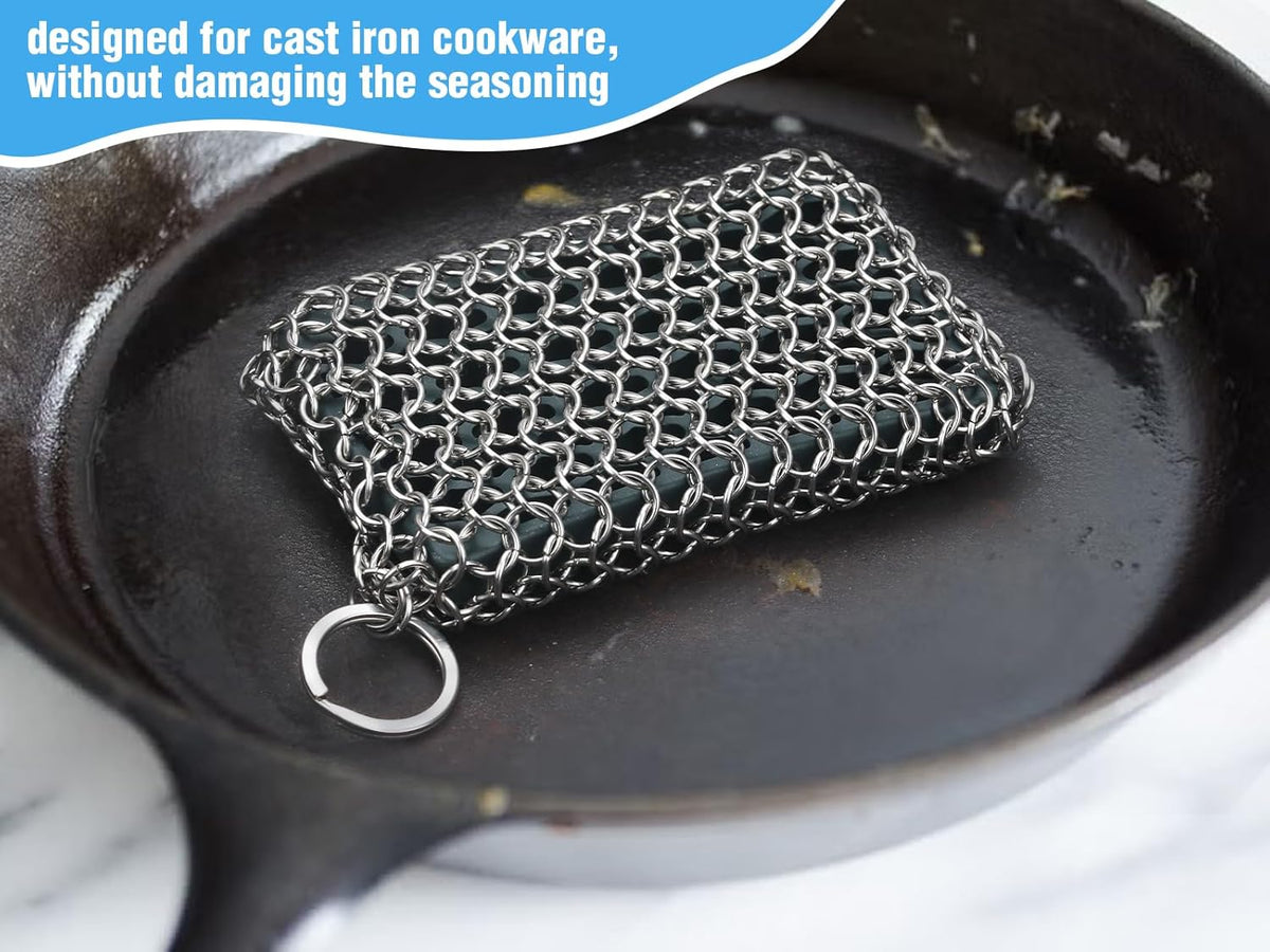 Herda Chain Mail Cast Iron Cleaner Scrubber,316 Chainmail Pan Scrubber Metal Cleaning Brush, Pad