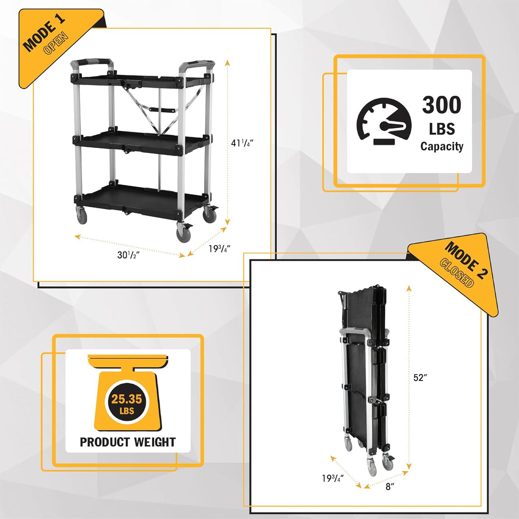 Olympia Tools 85-189 Pack N Roll Collapsible Service Cart, XL, 300LB Capacity, Black