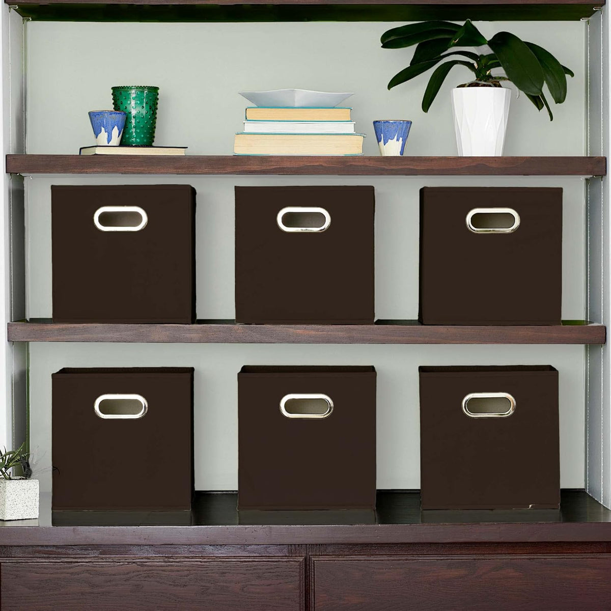 Household Essentials, Brown 6 Pack Fabric Storage Bins with Handle