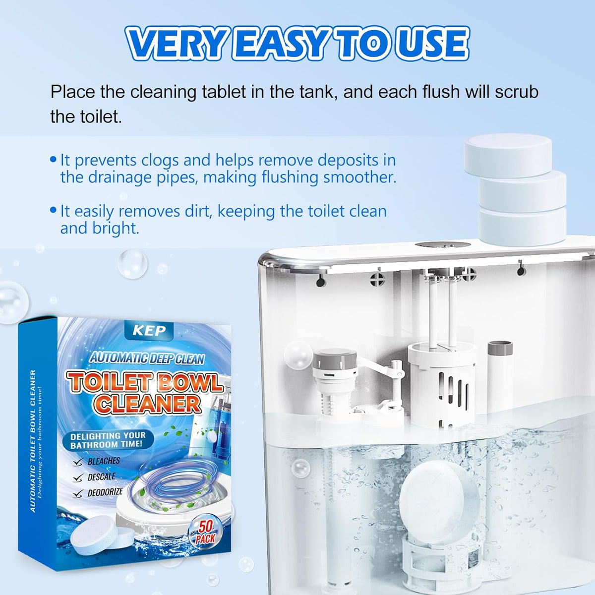 Automatic Toilet Bowl Cleaner Tablets–Fresh Scent,50 PACK,Long-Lasting Clean–Safe for Tanks&Pipes