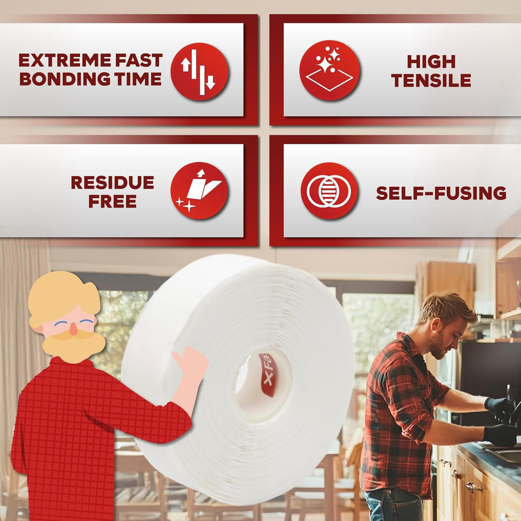 XFasten Self Fusing Silicone Tape Waterproof White– 1" x 36 Feet, Self Amalgamating Tape, Silicone