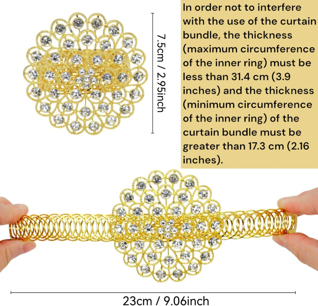 2 Pack Crystal Flower Curtain Tiebacks – Decorative Spring Wire Buckle Clips with Sparkling