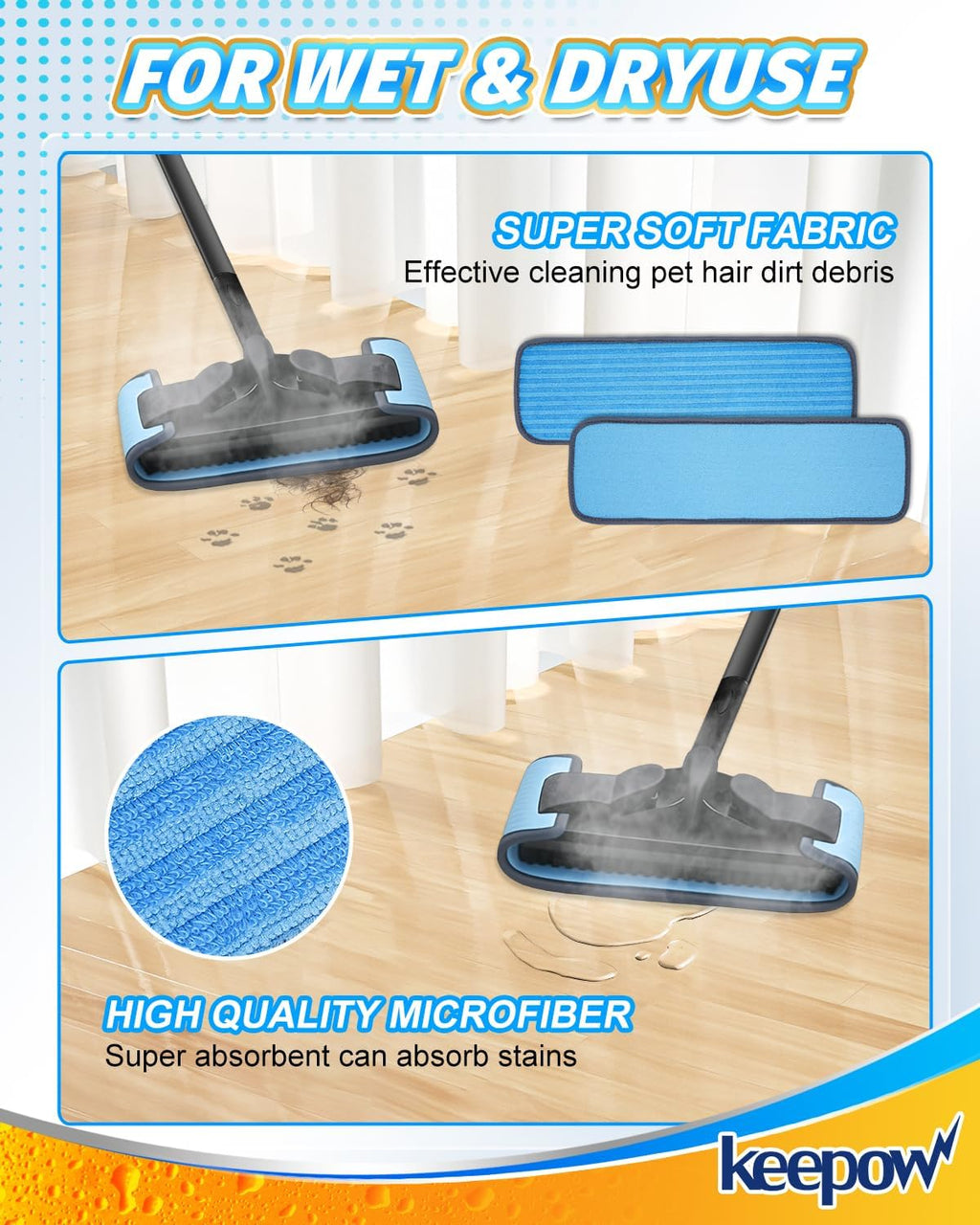 KEEPOW Reusable Microfiber Mop Pads Compatible with Wagner 905e, 915e and 925e Steamers, Reusable