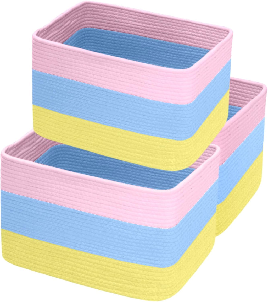 Hopegiver Woven Storage Baskets 15x11x10 Inch, 3 Pack Collapsible Cube Storage Bin for Shelves