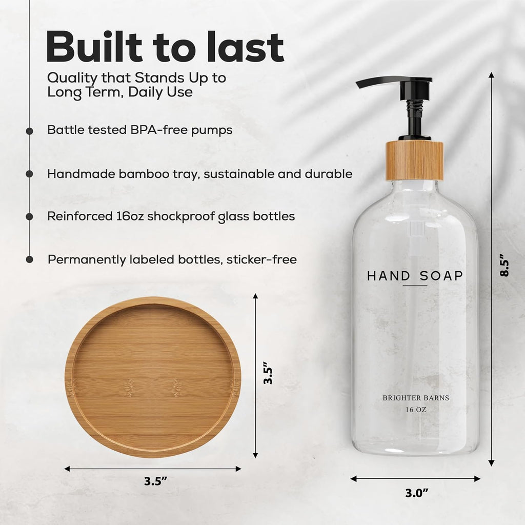 Glass Hand Soap Dispenser Bathroom Set by Brighter Barns - Hand Soap Dispenser for Kitchen Sink &