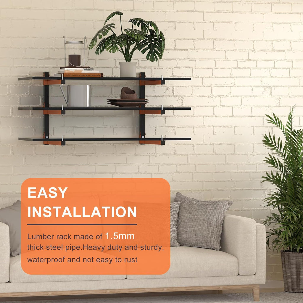 2 Pack Lumber Storage Rack, Wall Mount Wood Storage Racks, Heavy Duty 3-Level System Lumber Metal