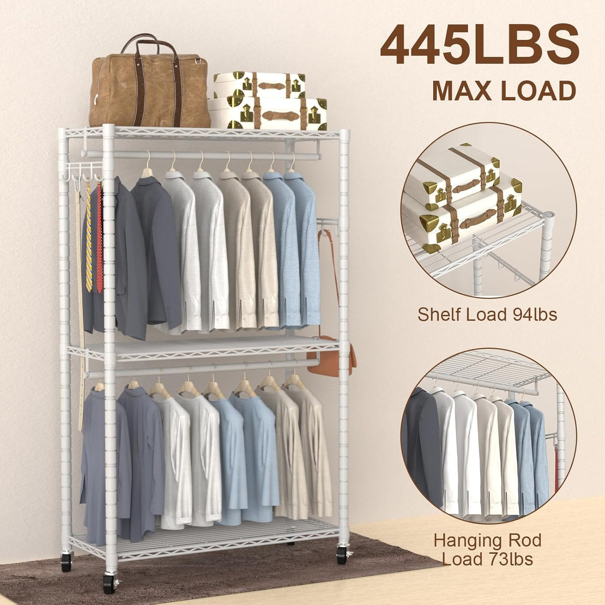 Clothes Rack, Clothing Rack for Hanging Clothes, 3 Tiers Adjustable Heavy Duty Closet Organizer