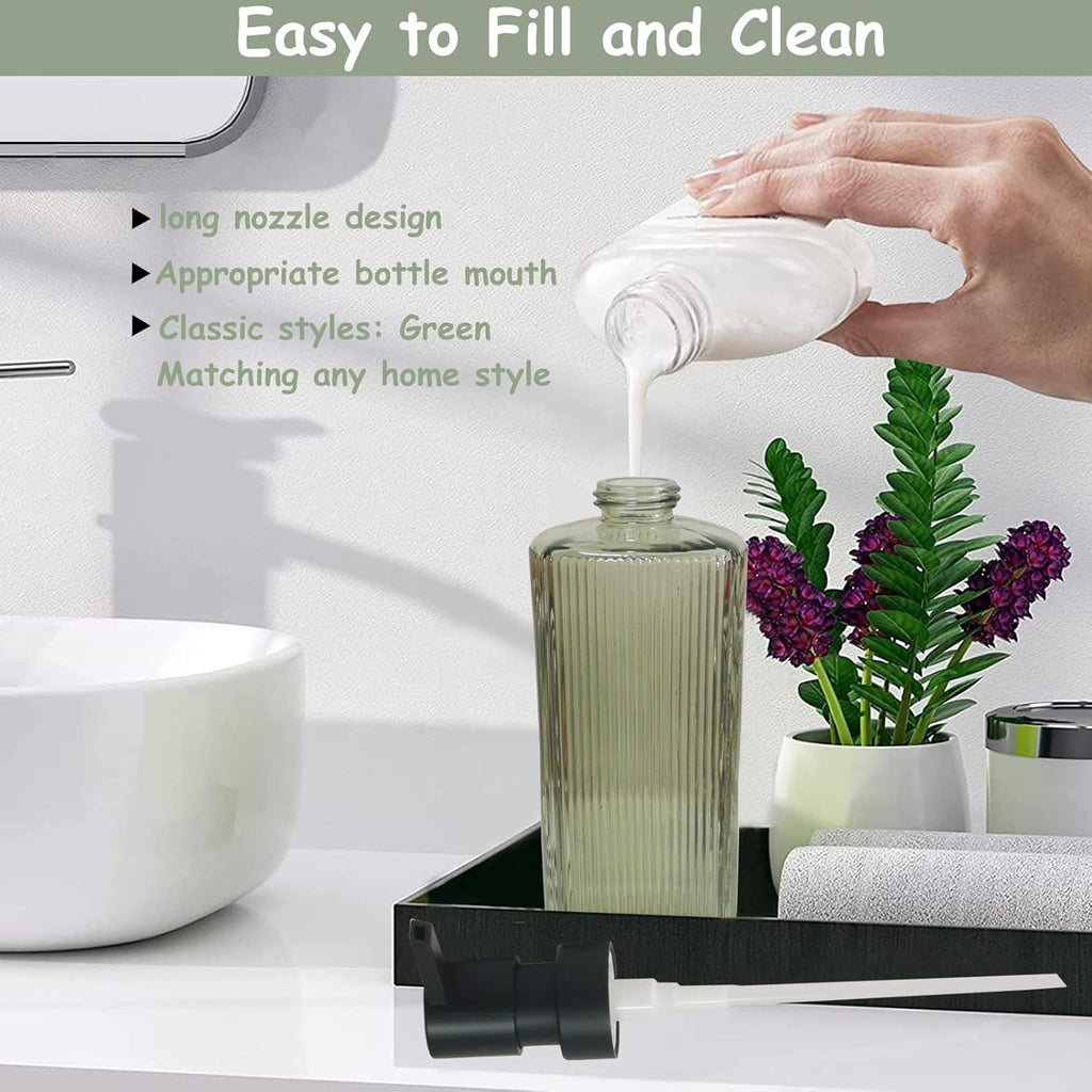 Green Glass Soap Dispenser with Black Pump, 12oz Refillable Liquid Hand Dispenser, Lotion Dish Soap