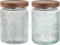 24 OZ/2 PCS Glass Storage Jar with Airtight Bamboo Wooden Lids, Vintage Food Containers Canisters