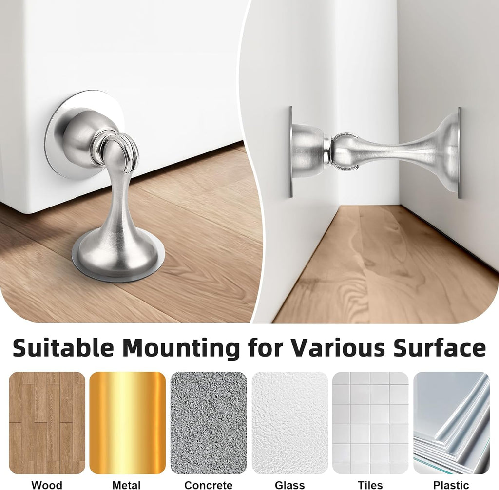Probrico Brushed Nickel Magnetic Door Stoppers for Bottom of Door, Stainless Steel Magnet Door