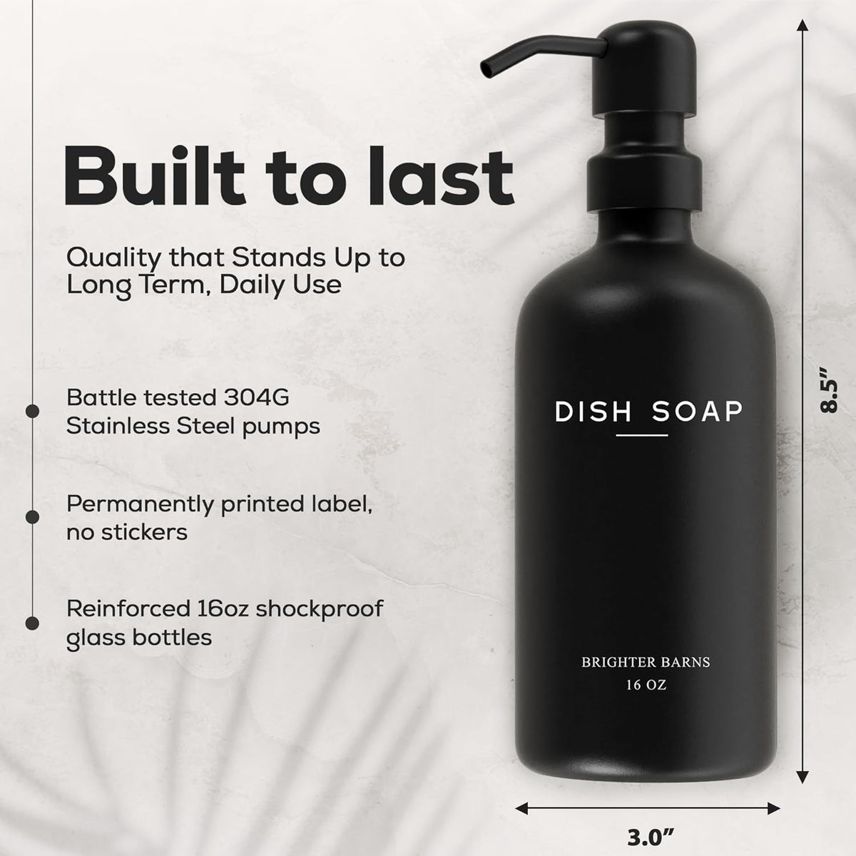 Black Glass Hand and Dish Soap Dispenser Set by Brighter Barns - Kitchen Soap Dispenser Set & Pump