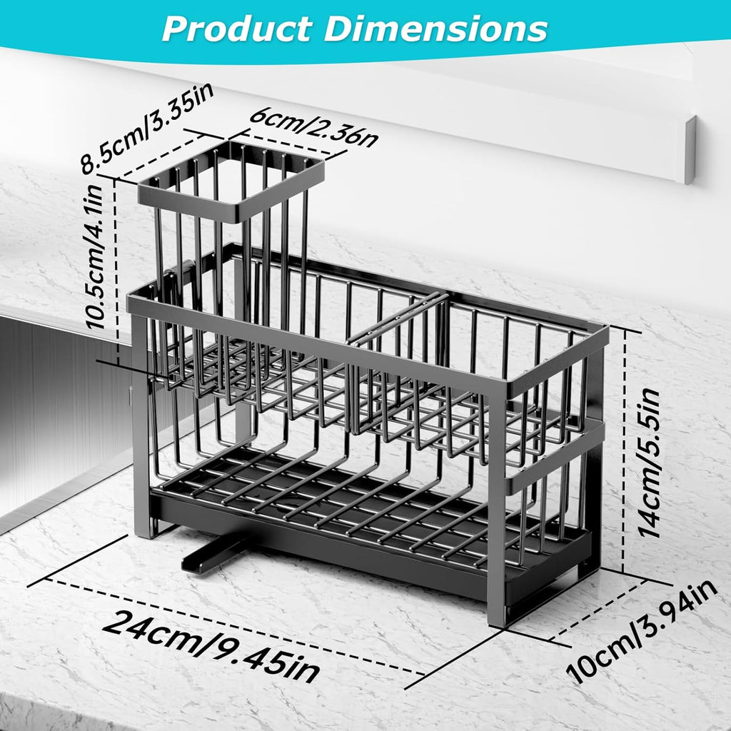 Sponge Holder for Kitchen Sink, 2 Tier Sink Caddy Organizer Countertop with Dish Brush Holder and