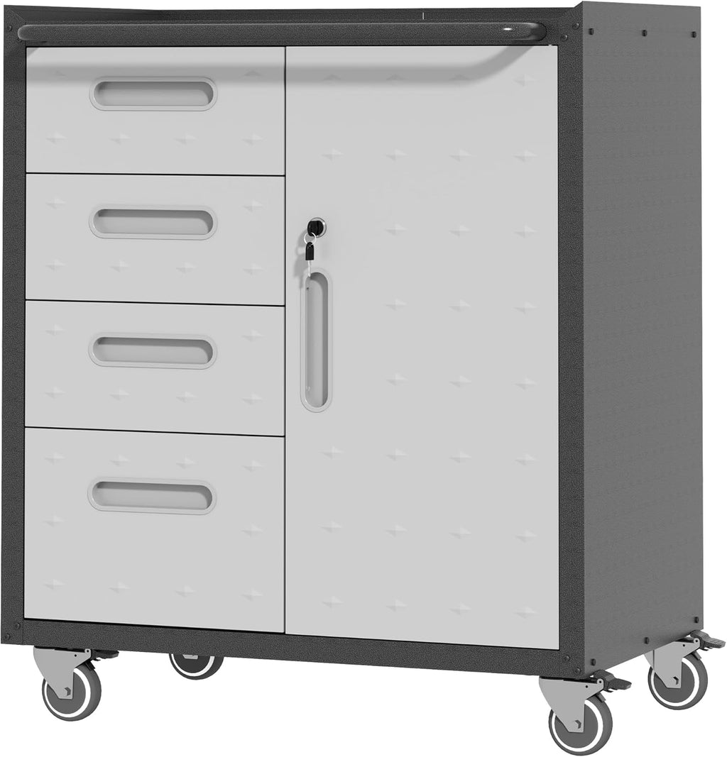 Metal Storage Cabinet with Wheels, Rolling Tool Cabinet with Adjustable Shelve, Locking Garage