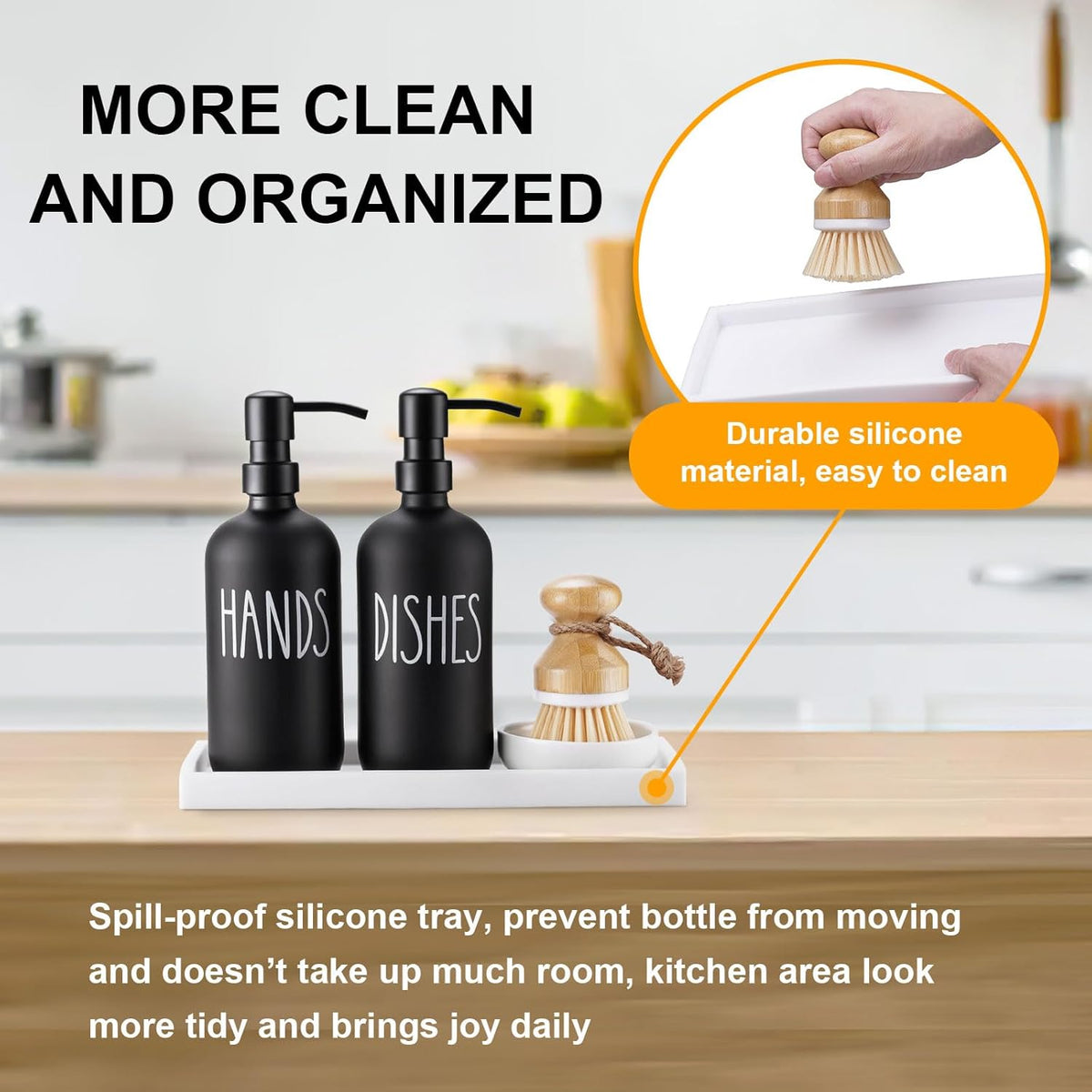 Glass Soap Dispenser for Kitchen,Farmhouse Dish &Hand Soap Dispenser Set, Rustproof Pump with Tray