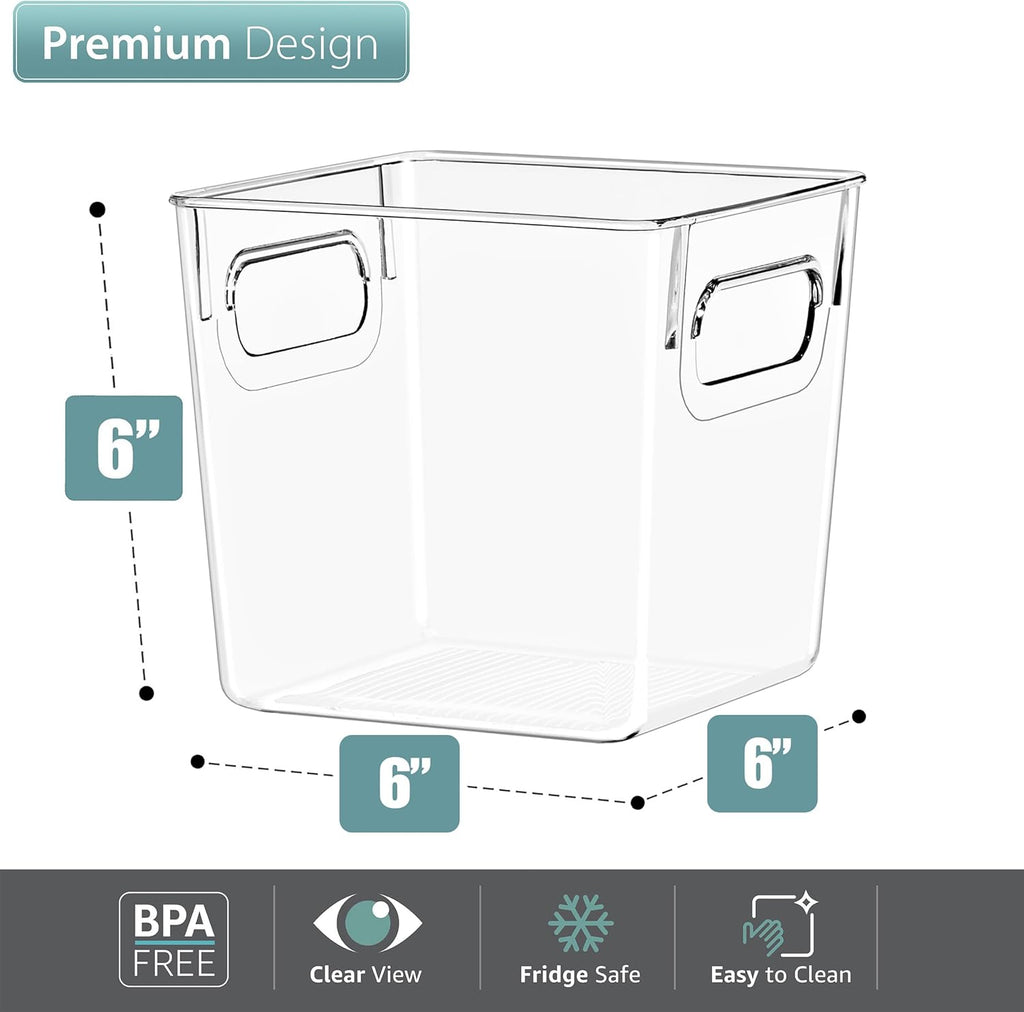 Sorbus 2 Pack Small Clear Plastic Storage Bins, Clear Organizer Bins with Handle for Kitchen