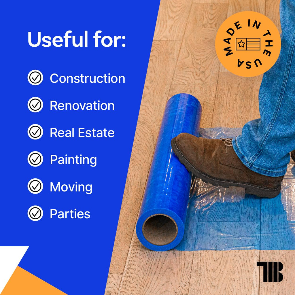 Floor Protection Film, 48" x 200', Made in USA, Blue Self Adhesive Floor Protector Tape for Moving