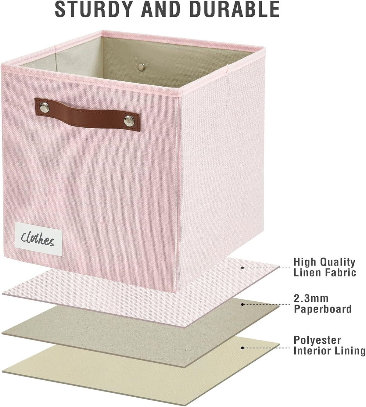 Collapsible Fabric Storage Cube Bins with 2 Reinforced PU Handles, Foldable Storage Organizer