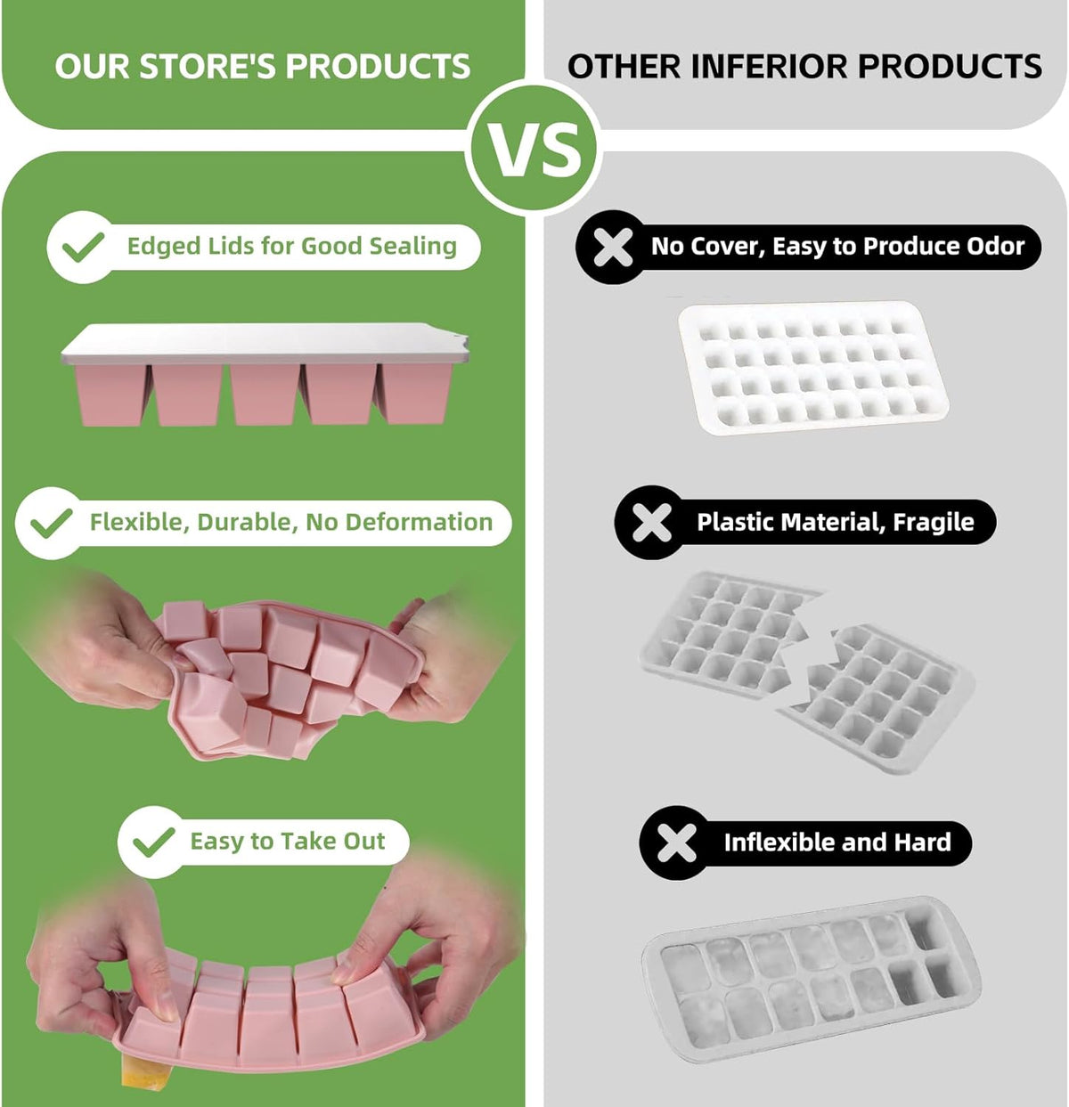 Silicone Ice Cube Tray, 2 Pack Easy-Release Stackable Ice Trays for Freezer with Lid 15 Reusable