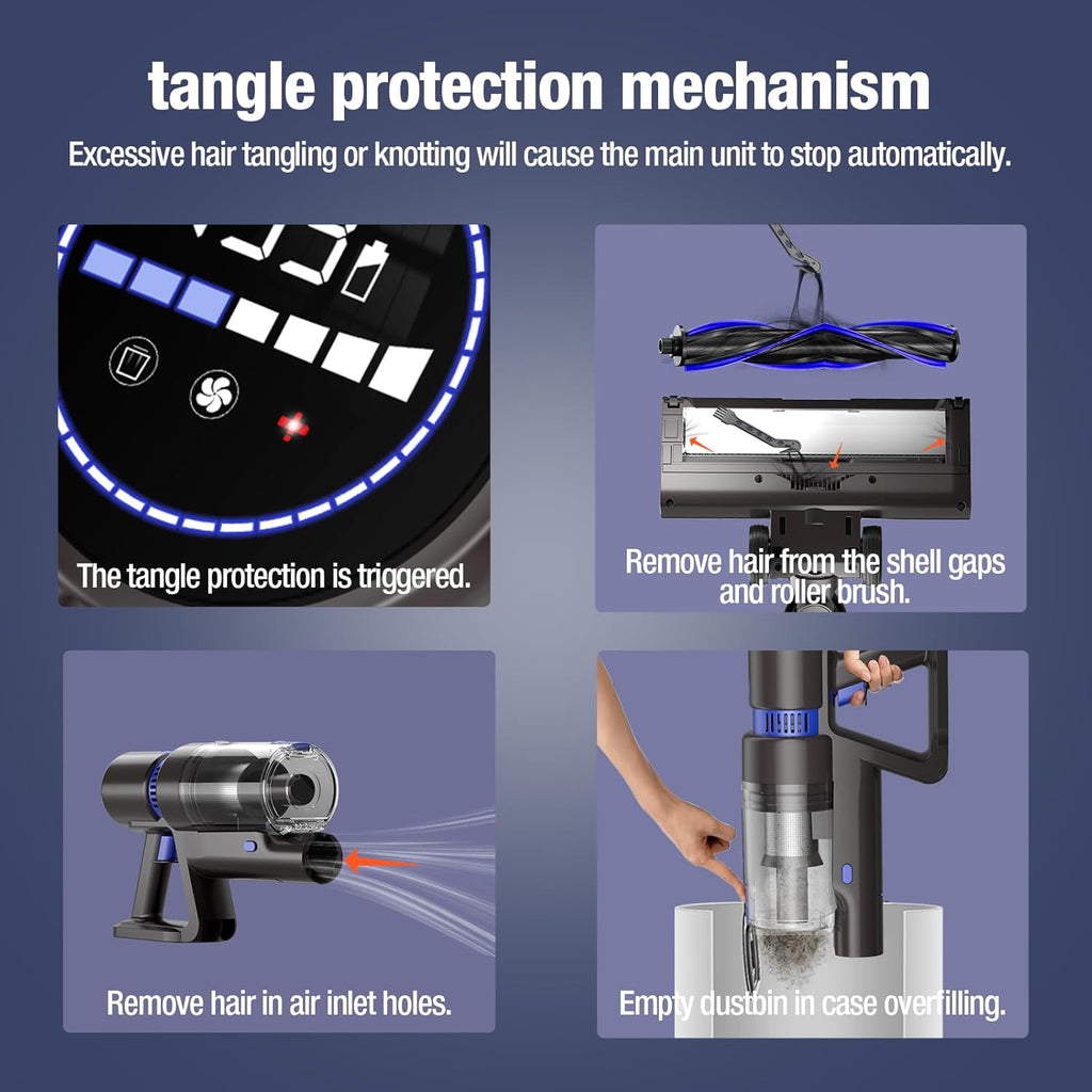 Cordless Vacuum Cleaner, 550W 45KPA 50Min Vacuum Cleaners for Home, Self-Standing Stick Vacuum with