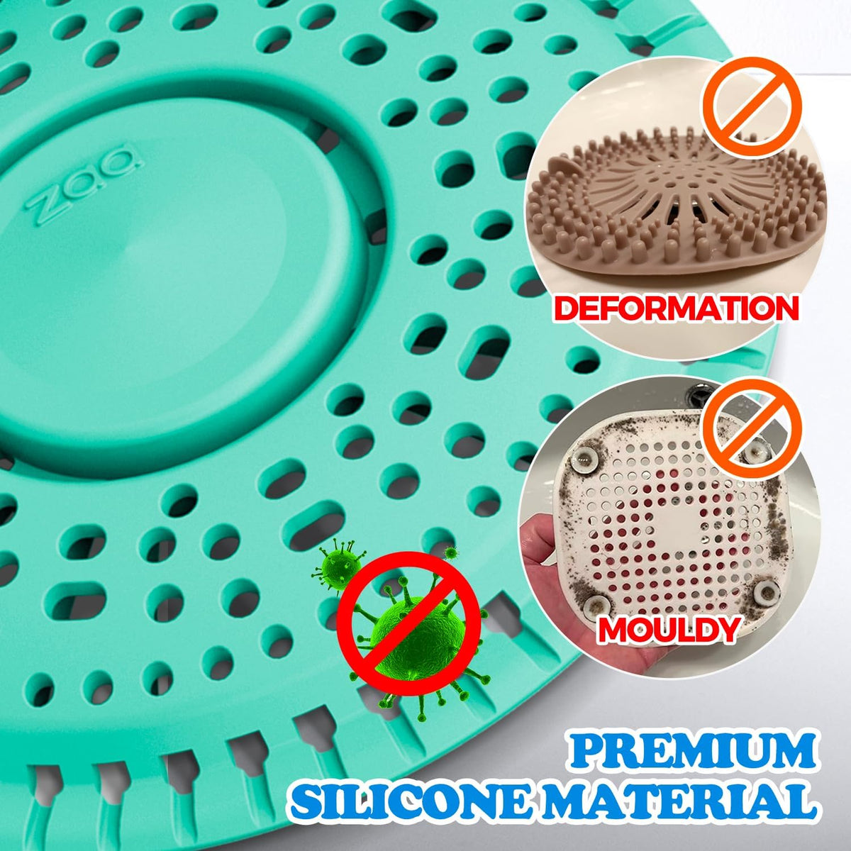 zaa Shower Drain Hair Catcher, 2 Pack Premium Silicone Drain Protector & Shower Drain Cover for