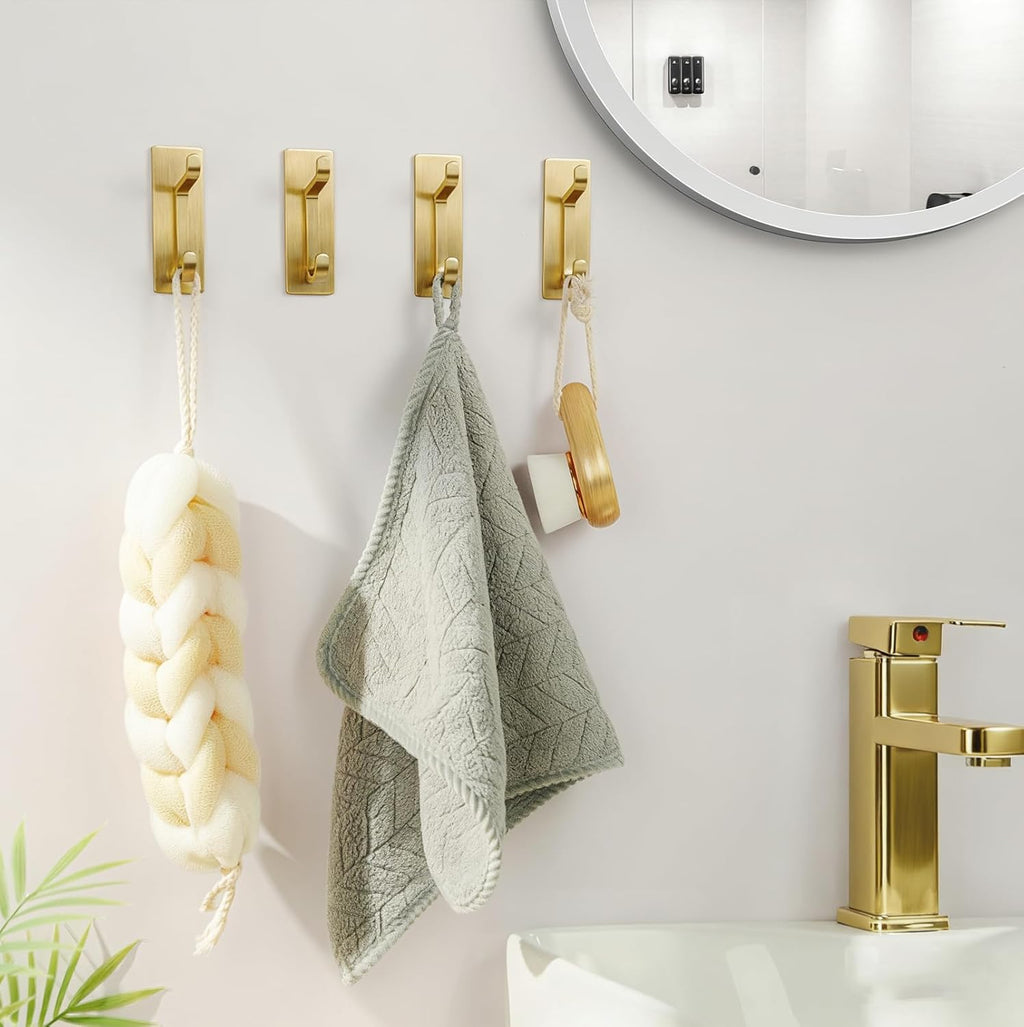 pickpiff Self Adhesive Hooks, Extra Sticky 10LB (Max), Heavy Duty Stainless, Stick On Wall and Door