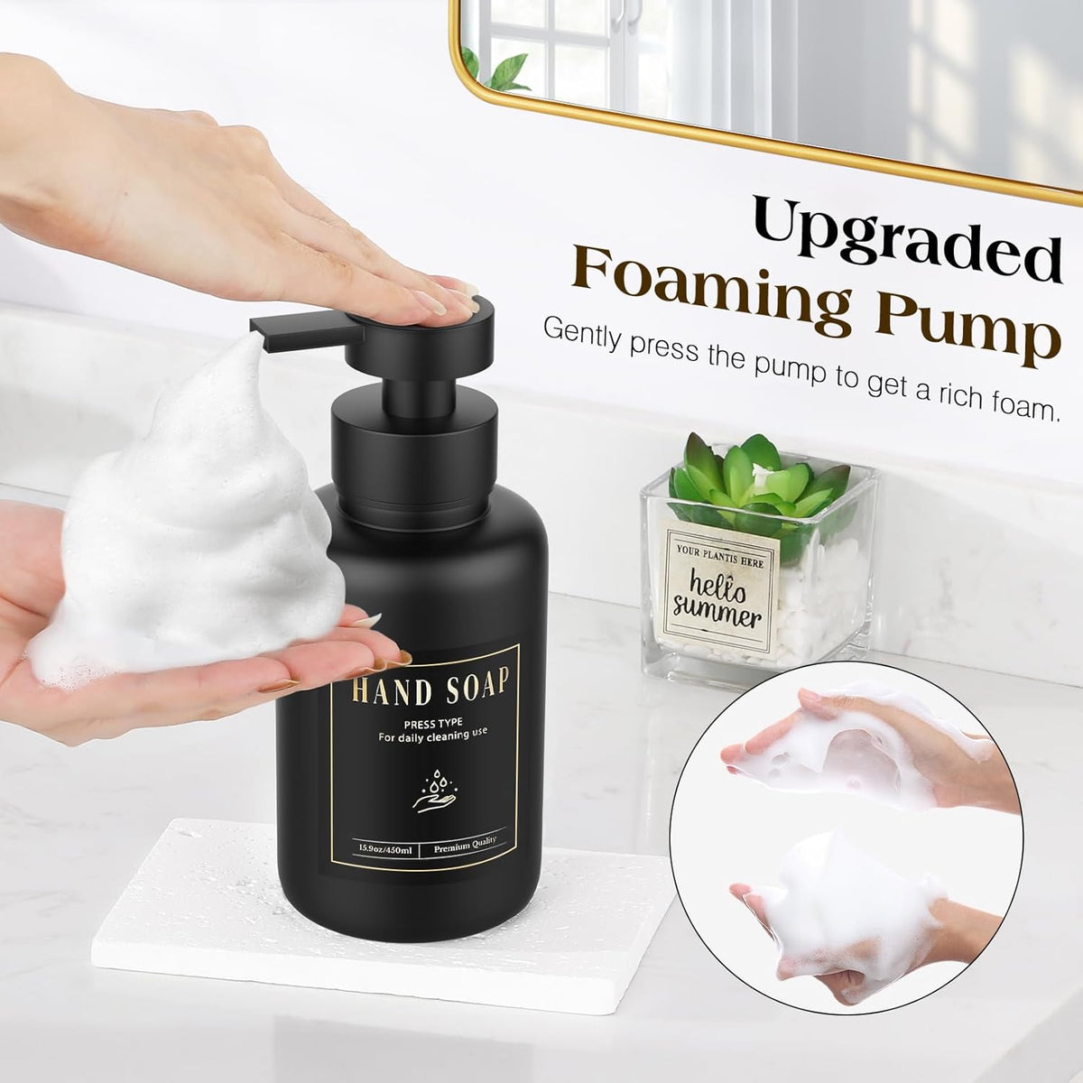 Luxspire Foaming Soap Dispenser, Glass Foam Pump Soap Dispenser, Non-Slip Silicone Sleeve & 5