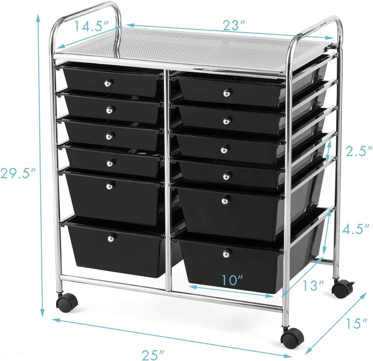 GOFLAME 12-Drawer Rolling Storage Cart, Multipurpose Organizer Cart with 2 Sizes Plastic Drawers