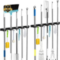 AceMining 2 Pack Black 5 Racks and 4 Hooks Mop and Broom Holder Wall Mount, Broom Organizer Storage