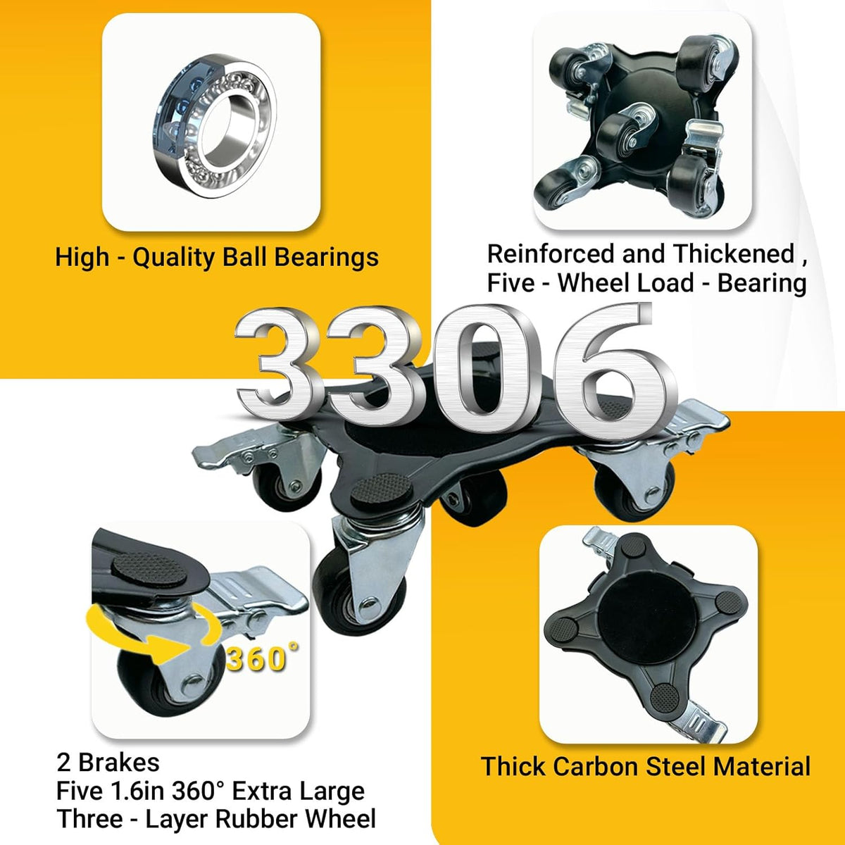 3306Lb Furniture Dolly Set, Furniture Movers with 5 Wheels Heavy Duty, Carbon Steel Panel Heavy